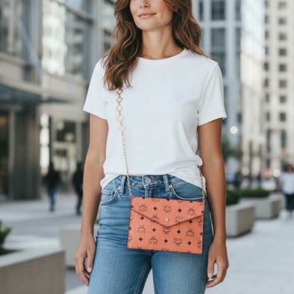 MCM Cognac Vistesos Envelope Clutch & Crossbody- Free Gift W Purchase